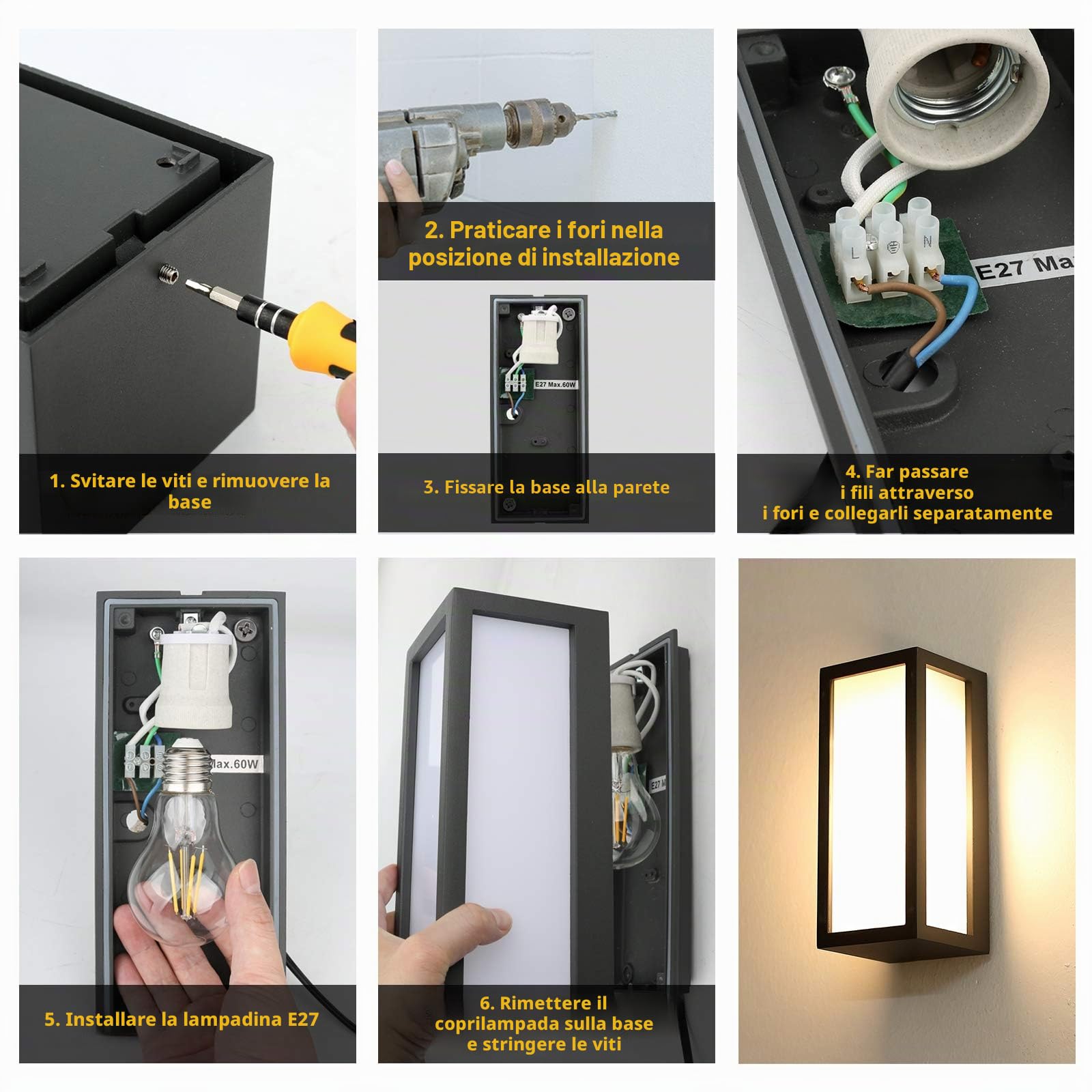 HLFVLITE Applique da Esterno, Lampada da Parete in Alluminio con Attacco E27 Max 40W, Impermeabile IP54, Grigio Antracite