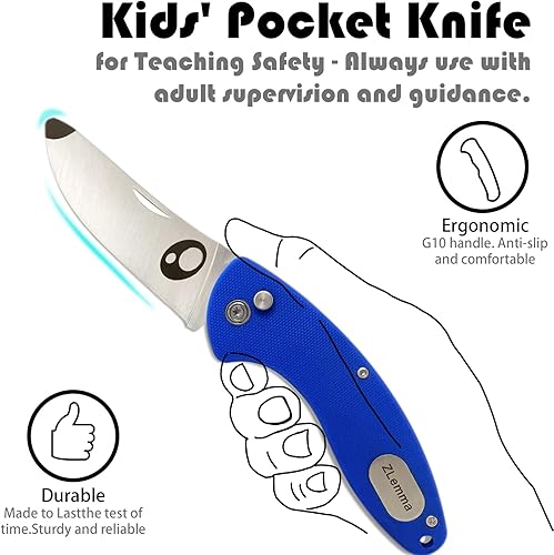 Miniatura 4 de ZLemma Cuchillo de bolsillo para niños con clip y punta redondeada segura para el primer cuchillo de niño, cuchillos plegables de iniciación para