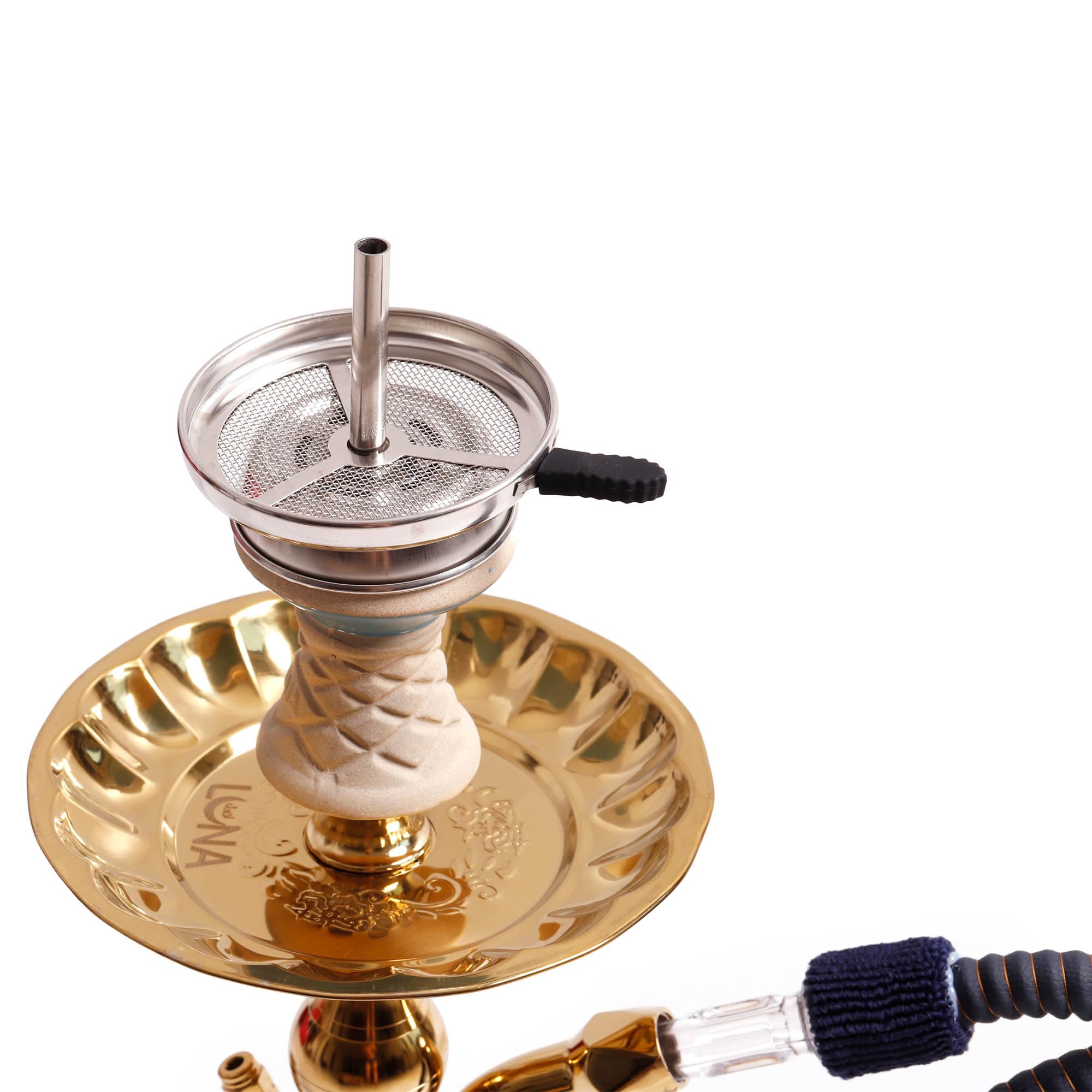 Luna Hookah Premium Travel Tradi Shisha Kit complet Design élégant | Pipe à eau traditionnelle 43 cm avec tête en pierre, cheminée, tuyau traditionnel et pince (Bleu Océan)