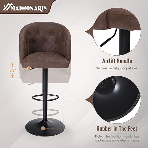 Miniatura 6 de Maison Arts Taburete de bar giratorio ajustable, marrón, marco de metal, asiento de piel sintética