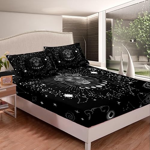 Vista 28 de Erosebridal Aries - Sábana bajera ajustable tamaño matrimonial, sábanas psicodélicas celestiales, sábanas de galaxia trippy de doce constelaciones