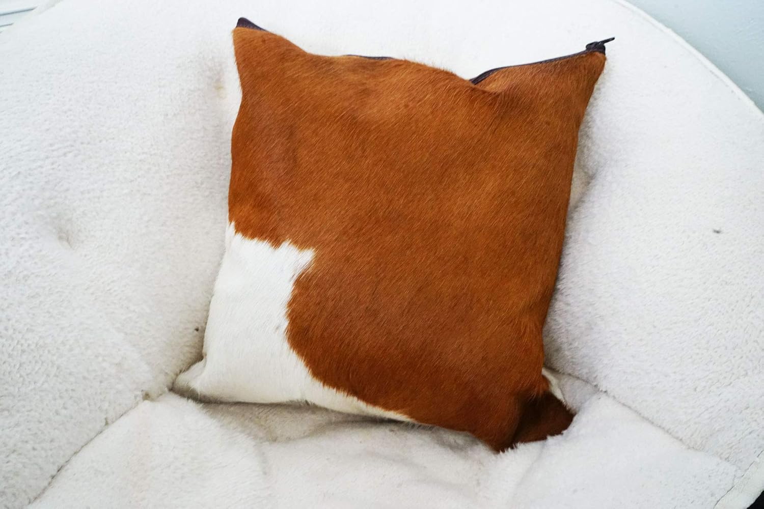 rodeo Brown and White Cowhide Pillow Cover Double Sided (16x16)