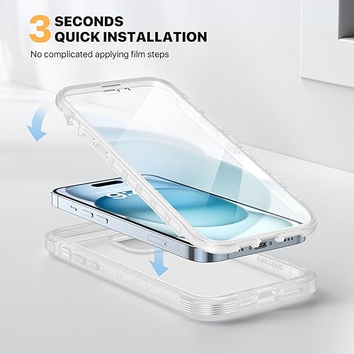 Miniatura 1077 de Diaclara - Funda diseñada para iPhone 15 Plus de 6.7 pulgadas, funda transparente de cuerpo completo con protector de pantalla, funda resistente