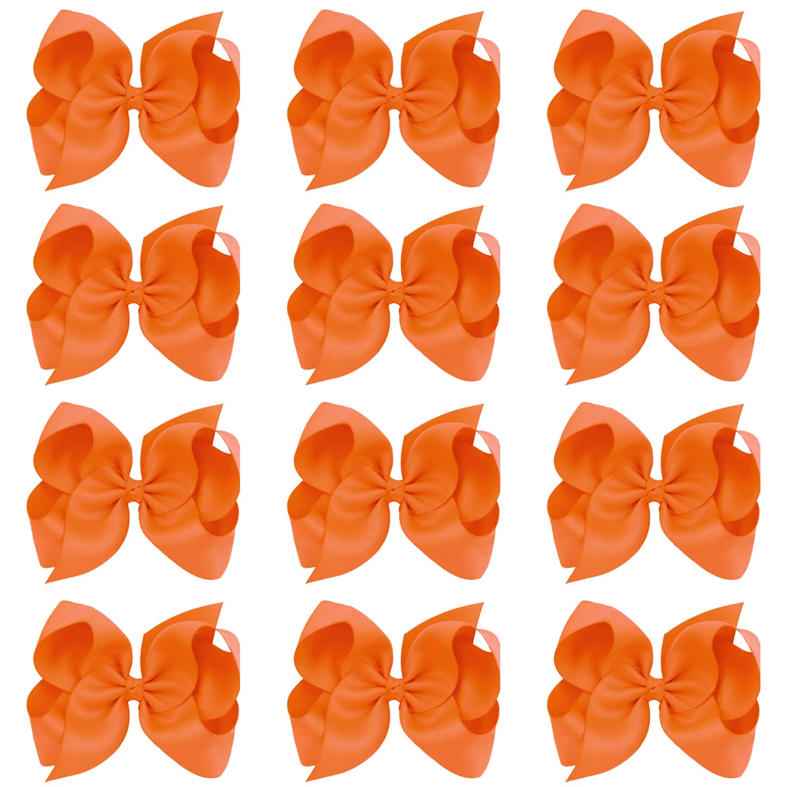 Oaoleer Big Hair Bows for Girls 12 PCS 6" Orange Grosgrain Ribbon Large Boutique Bow Alligator Clips Hair Accessories for Toddlers Little Girls Kids