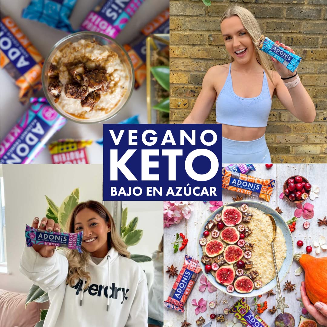 ADONIS Caja mixta de barras keto (20 barras)| 5 sabores de barras de alto valor proteico y barras de nueces| Vegano y keto | 100% naturales| Bajo en azúcar, calorías y carbohidratos para bajar de peso