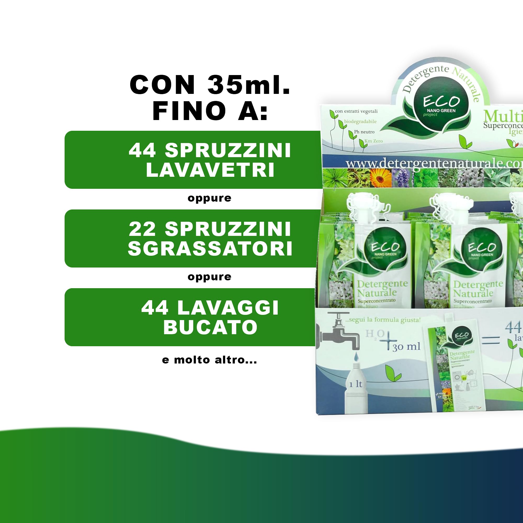 ECONANO GREEN PROJECT - Detergente Biologico Multiuso Superconcentrato 100% Naturale - Formato Risparmio con espositore 36 bustine