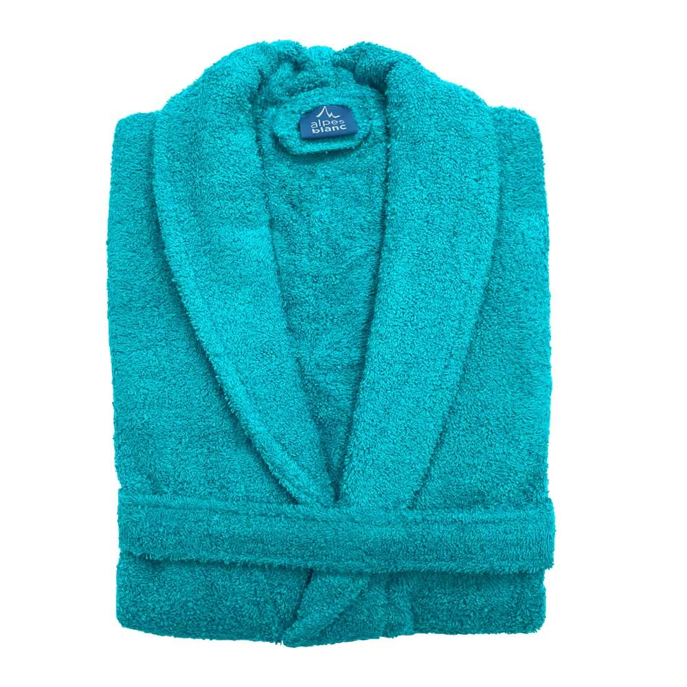 Alpes Blanc Albornoz de baño con cuello de chal 100% algodón, albornoz para hombre y mujer/salida de baño 100% algodón, Pato azul / azul, XXL