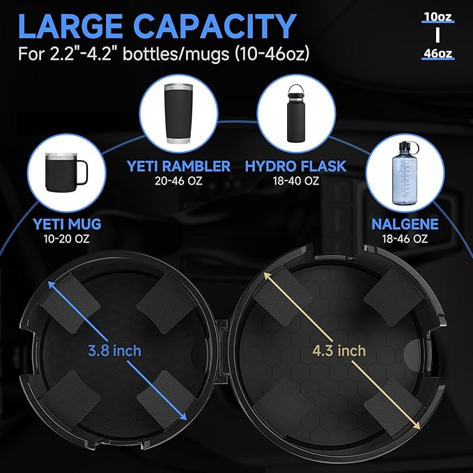 Extensor Portavasos para Coche, 2 en 1, Ajustable, Negro, ABS miniatura 3