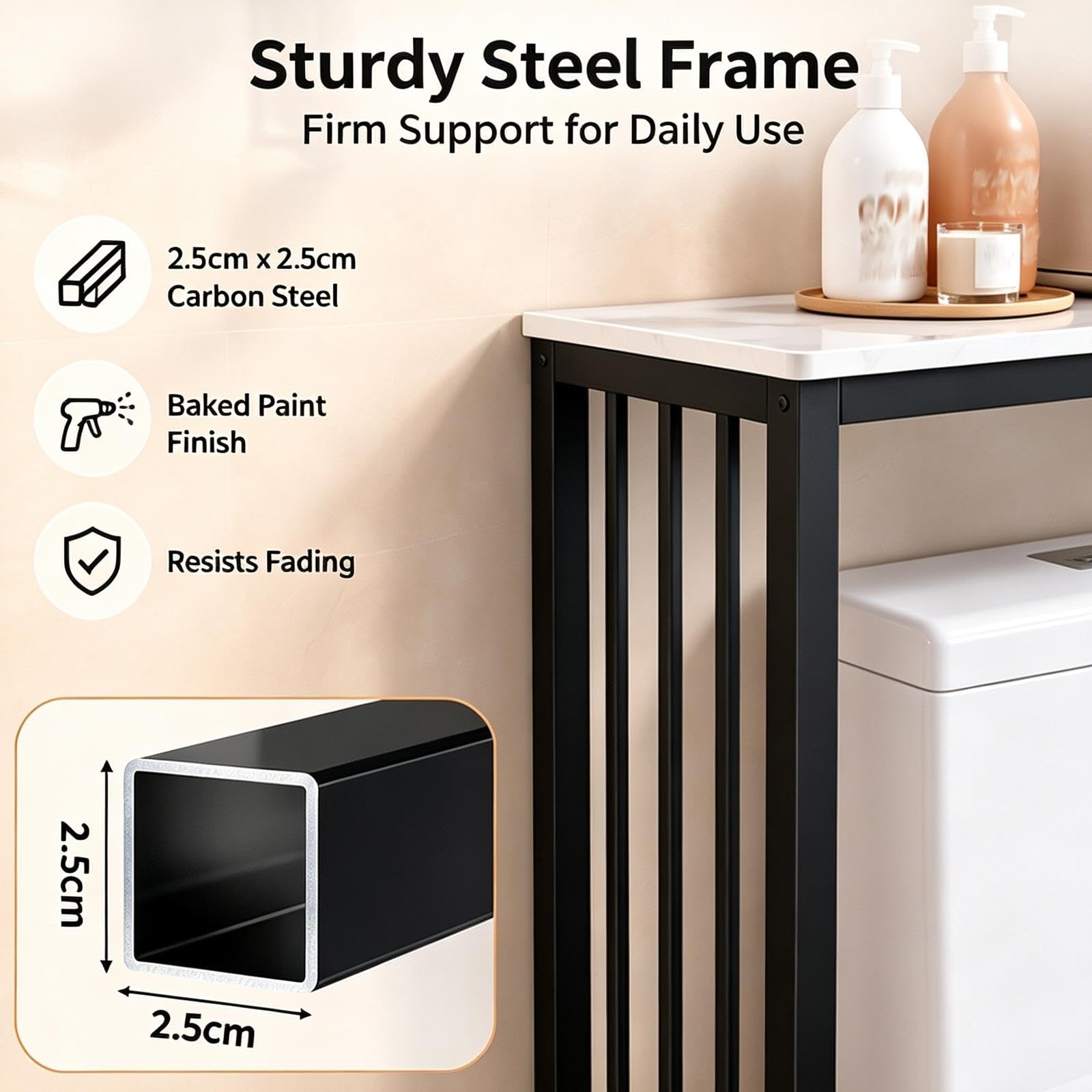 Generico Mensola WC, Mobile Bagno Sopra Toilette, Salvaspazio Moderno | Organizzatore Bagno, Telaio In Metallo Con Piano In Pietra Per Piccoli Spazi