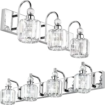 Ralbay Modern Crystal Vanity Light for Bathroom Crystal Chrome Bathroom Wall Light Fixtures Over Mirror Crystal Bathroom Vanity Lights