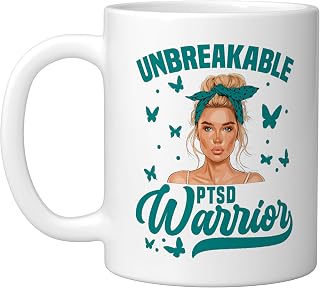 PTSD Awareness Unbreakable Women Warrior PTSD Ceramic Mug, White