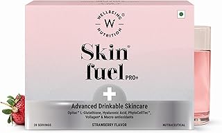 Skin Fuel Pro+ | Glutathione, Vit C & E, Vollagen® & PhytoCellTec™ | Reduces Pigmentation & Dark Spots | Skin Whitening | Anti-aging | Strawberry Flavour, 28 Servings