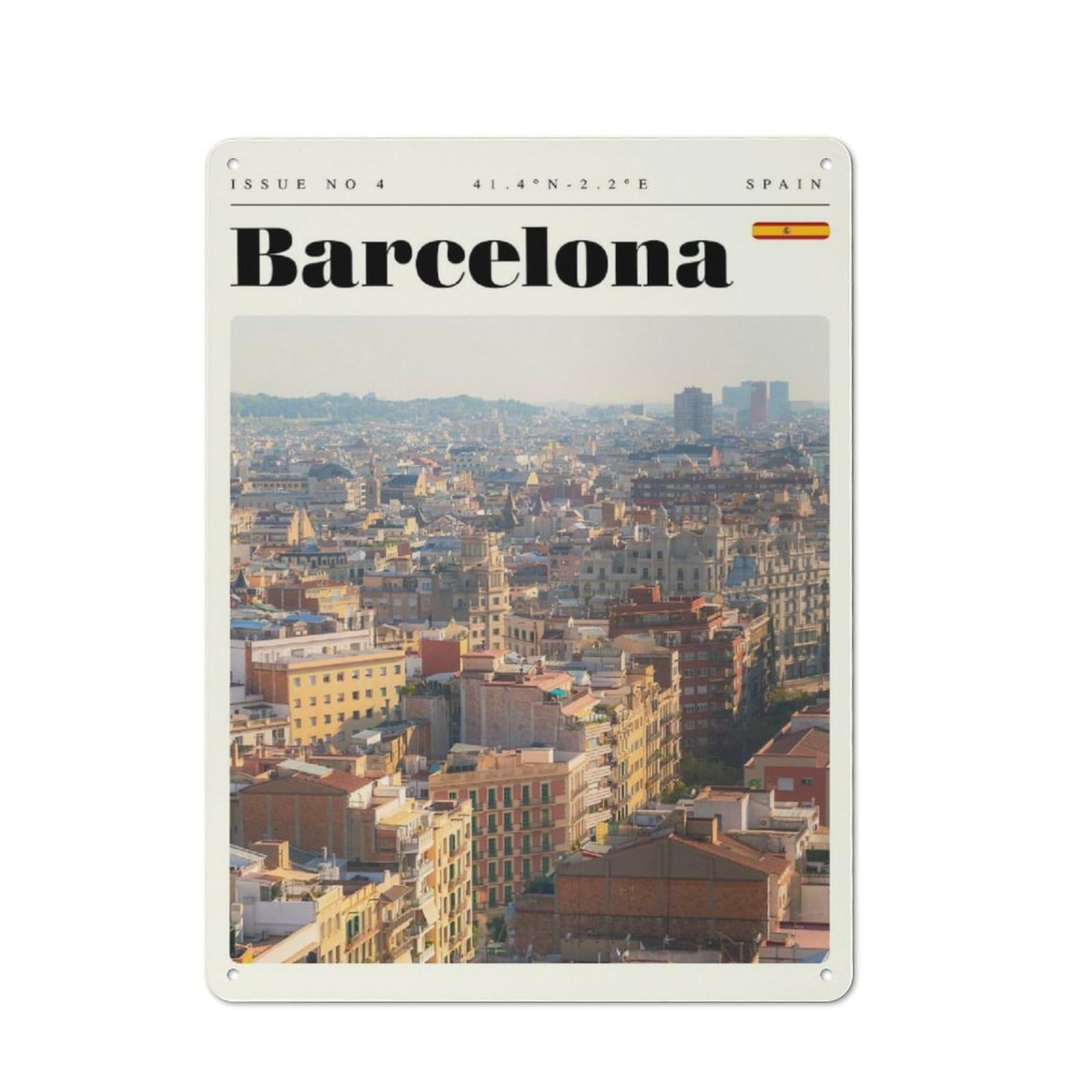Junmoney Style-4 Barcelona Spain Travel Art Tin Sign 40X30cm, Creative Studio Wall Plaque For Hobby Room, Office, Lounge Or Living Room