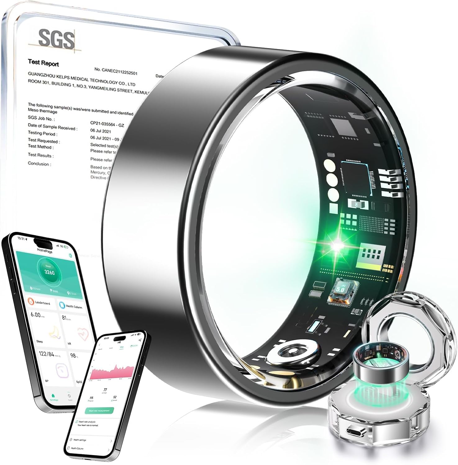 8.0 Smart Ring and Charging Case【Industry First – 0 Measurement Error】【IP68 Waterproof】 2025 Smart Ring for Women & Men for Sleep Tracking Wearable Device,Fitness Ring Black 9#