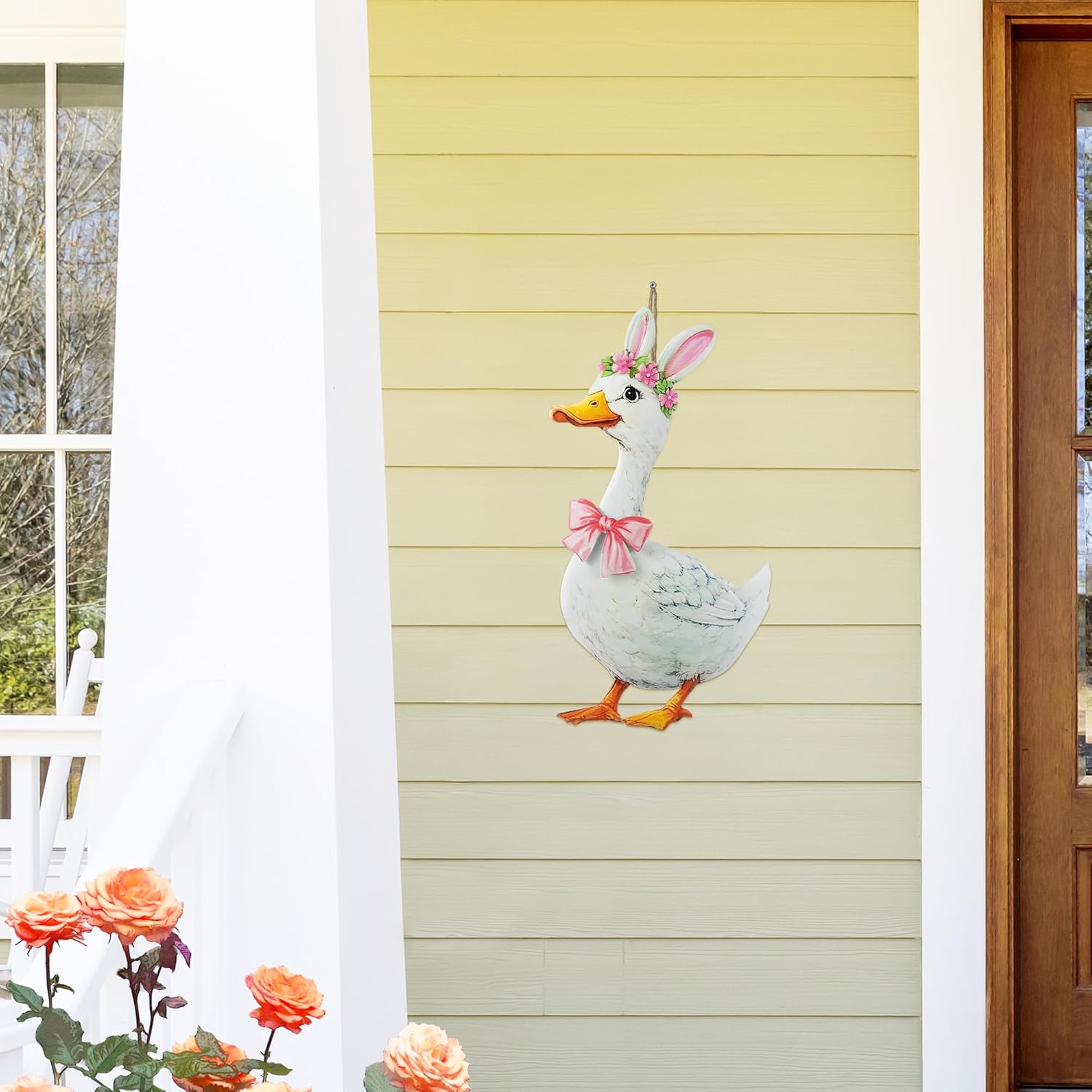 Glitzhome Easter Metal Duck Family Yard Stake Set of 3, Metal Duck Family Spring Wall Hanging Decor, Easter Outdoor Decorations Garden Stakes Yard Signs for Spring Outside Porch Lawn