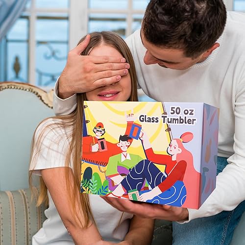 Miniatura 8 de Vaso de vidrio de 50 onzas con tapa y popote, taza con mango de vidrio de 1.5 L con funda de silicona, tapa de bambú y tapa sin BPA, 2 popotes de