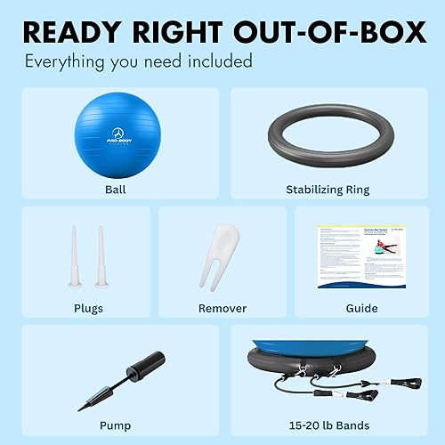 Miniatura 7 de ProBody Pilates Silla de pelota de yoga, silla de pelota de ejercicio con base o soporte para sentarse en la oficina en casa o para hacer ejercicio,