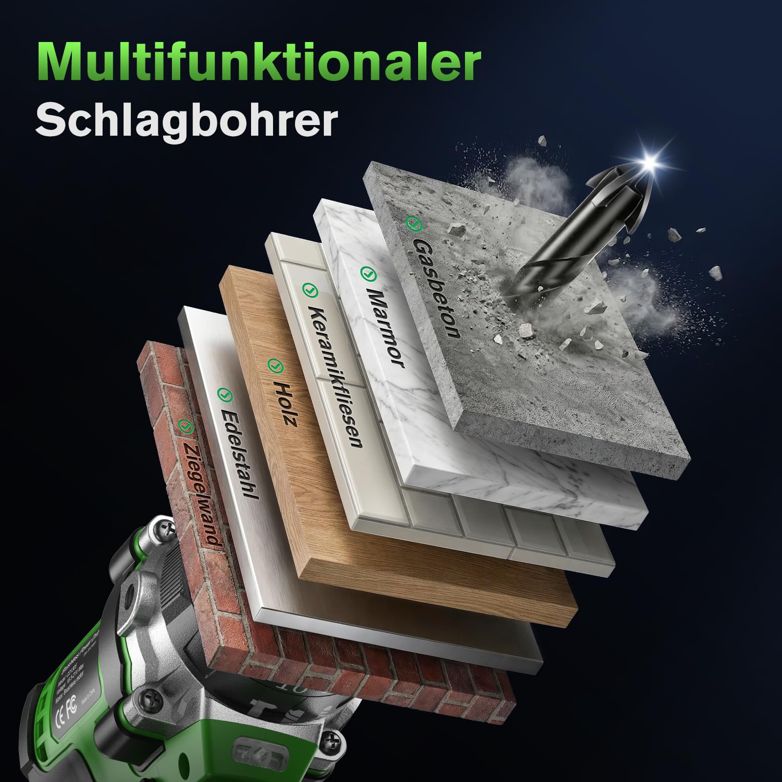 Ginour 21V Bürstenlos Akku Schlagbohrschrauber Set, 90 Nm, 2x2Ah 10C Akku, kompatibel mit Makita 18V Akku &Ladegerät, Schlagbohrfunktion, 22-tlg. Zubehör, 2-Gang, 20+3, 13mm Bohrmaschine Akkuschrauber