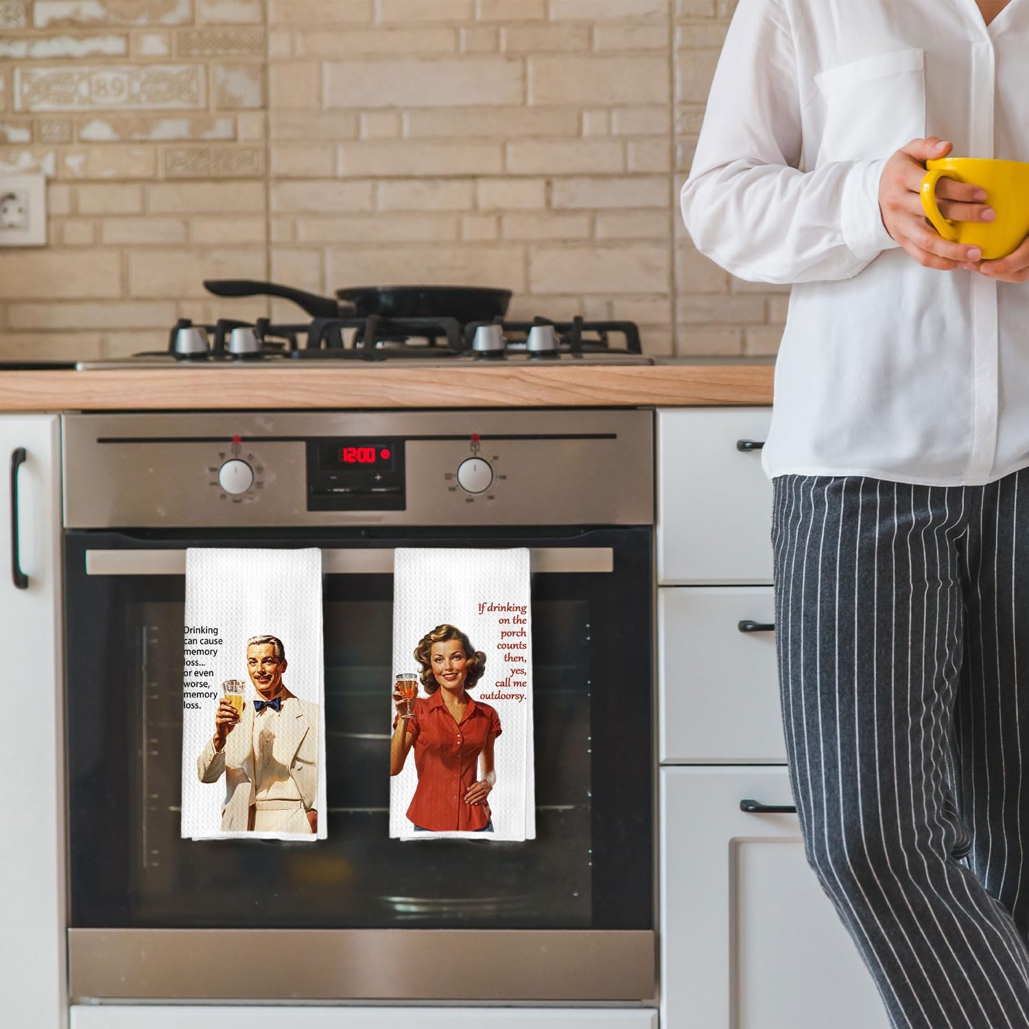 Funny Alcohol Kitchen Towels Set - Beer Cocktail Waffle Decorative Dish Towels, Alcohol Gifts for Women Hand Towel Tea Towel for Bar Cart Decor, 16x24 Inches - Image 3