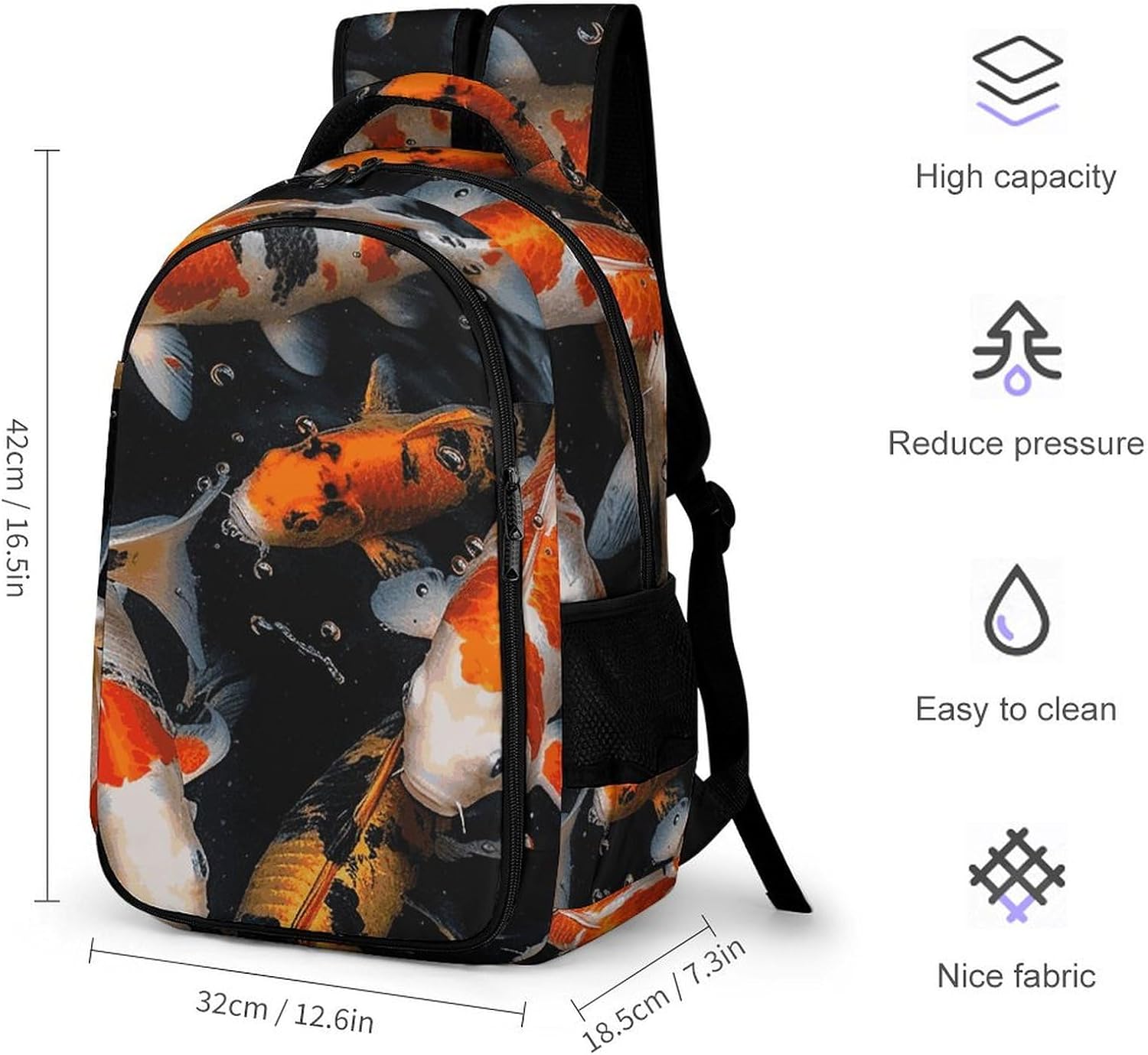 Laptop Backpack for Men Women Lightweight Backpack Japan Fancy Carp Fishes Daypack Rucksack with Compartment Laptop Bag
