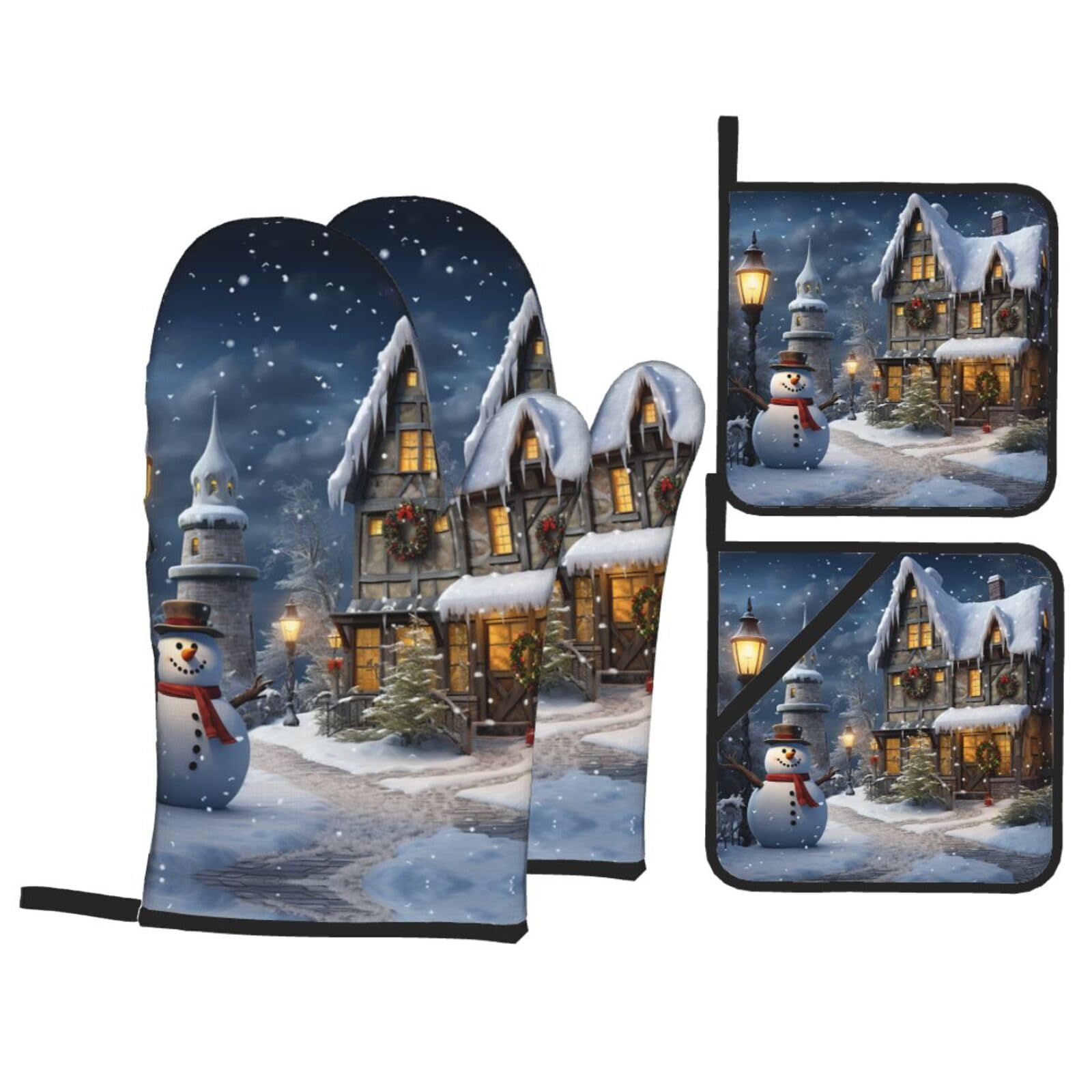 Maniques de cuisine de Noël motif bonhomme de neige à offrir