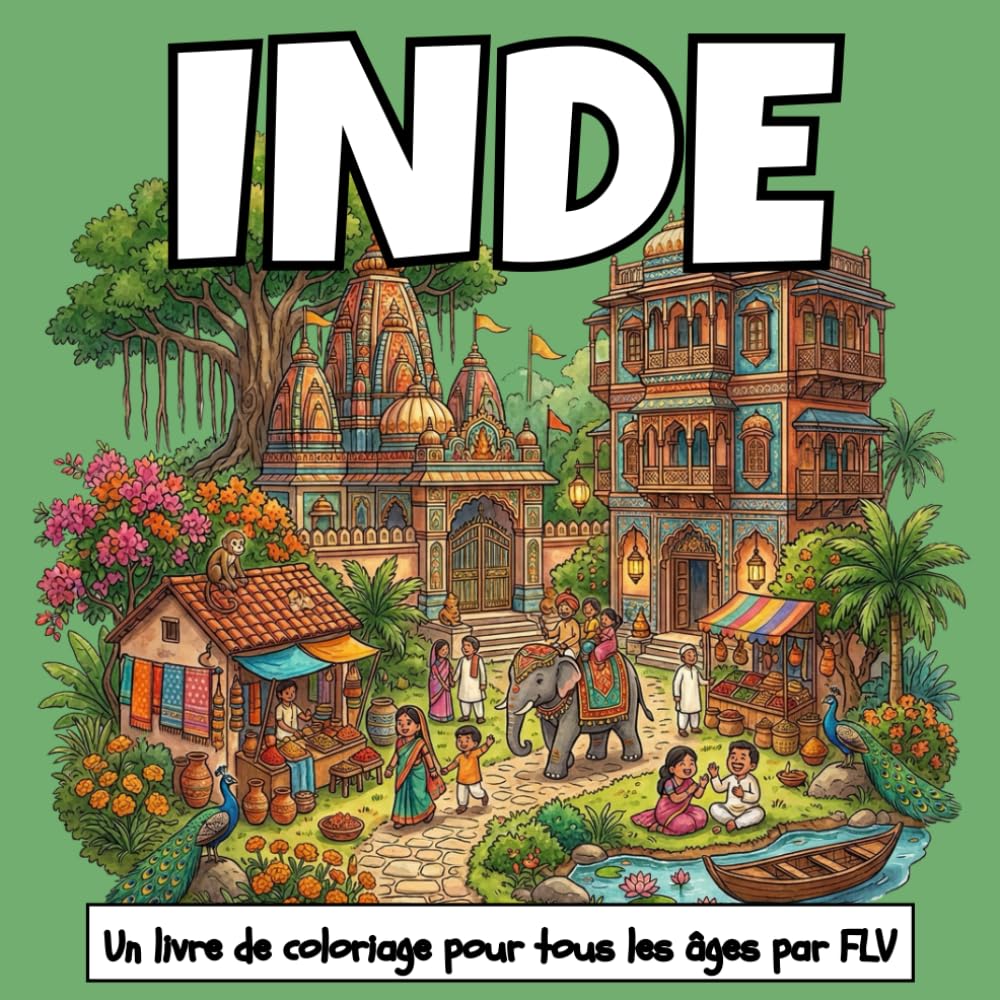 INDE: Un LIVRE DE COLORIAGE pour tout âge. détente, soulagement du stress et créativité — idéal pour la pleine conscience avec de grandes pages et illustrations FLV