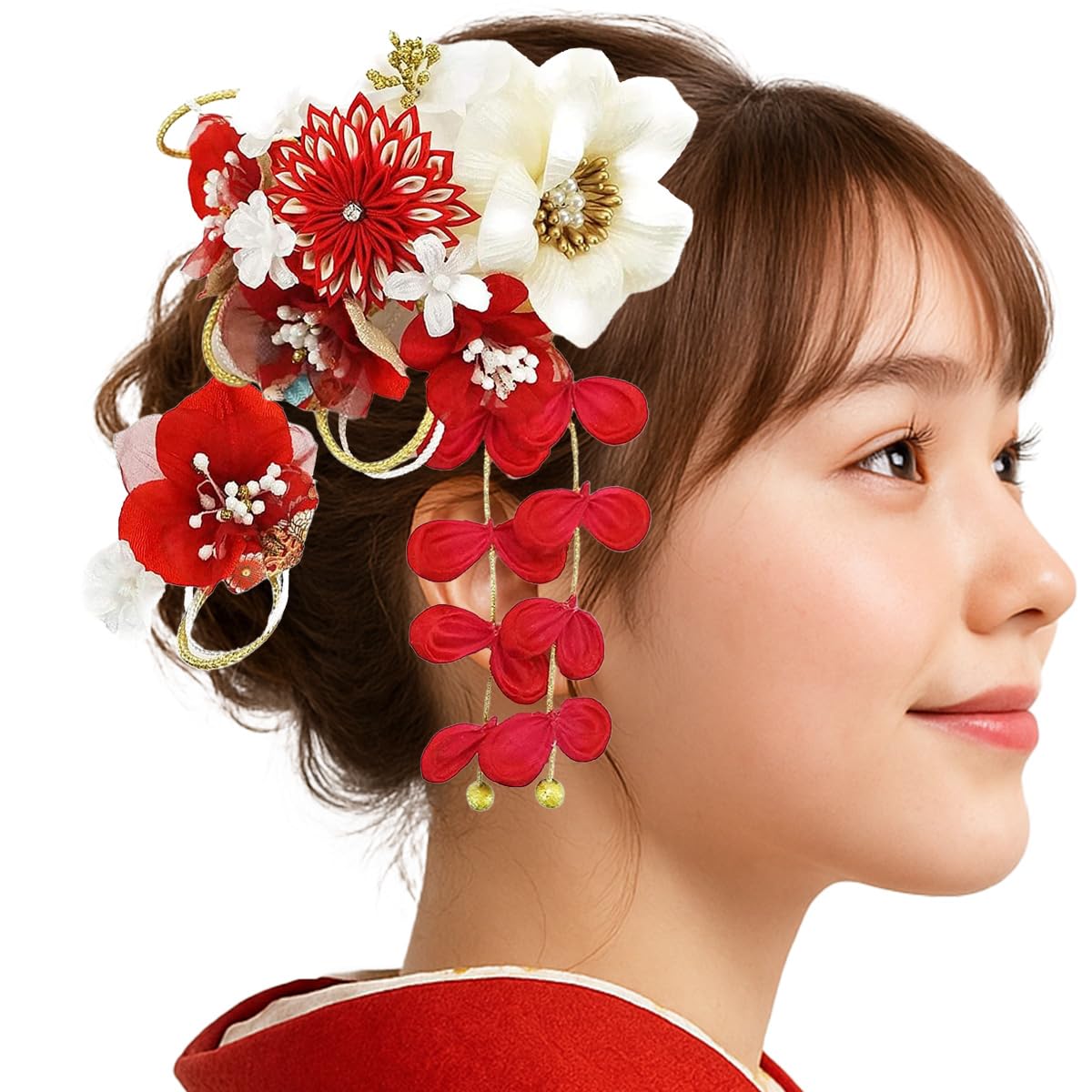 千*代様 日本髪コ2 Amazon.co.jp: 髪飾り 2点セット kk-352 赤 レッド ホワイト 花