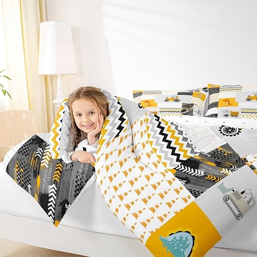 Miniatura 7 de Feelyou Juego de edredón de construcción tamaño matrimonial para niños, diseño de excavadora de coche de dibujos animados, tractor, equipo de