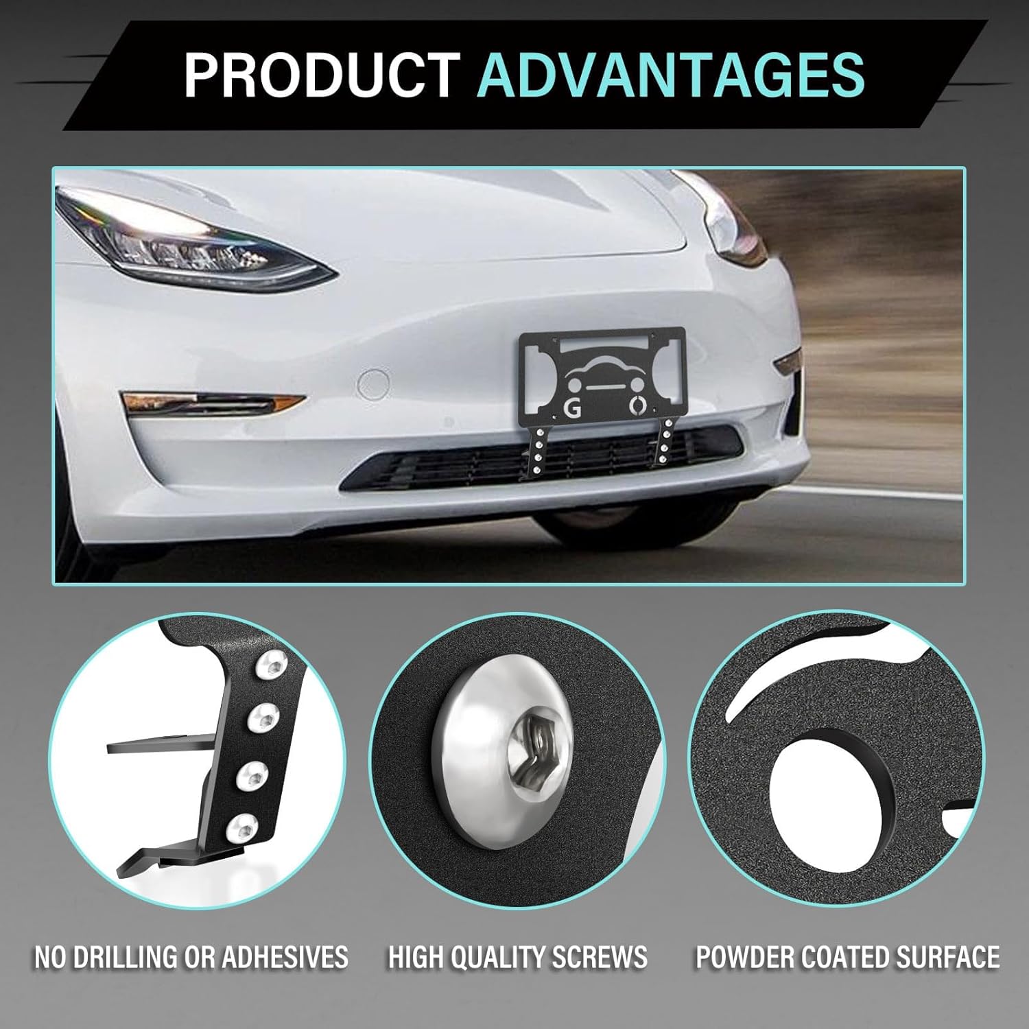 No Drill Front License Plate Bracket Fit for Tesla Model Y 2019-2024/2026, Model Y Juniper 2026 Acessories No Adhesives License Plate Holder Front License Plate Mount Front Bumper License Plate Frame