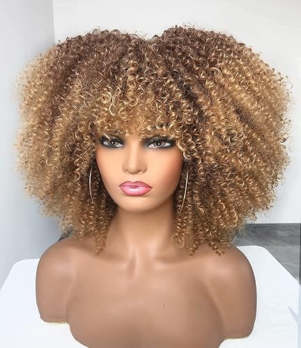 Miniatura 7 de ANNIVIA - Peluca afro de cabello rizado, raíces oscuras, marrón oscuro, ombré, para mujeres negras y blancas, esponjosa, frondosa, de 14 pulgadas, a