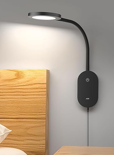 Miniatura 7 de Luz de lectura montada en la pared, luces de libro con salida USB, lámparas de lectura para cabecera de cama en 4 horas apagado automático, lámpara