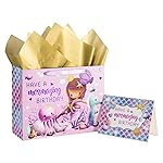 Loveinside Mermaid Gift Bag for Girls, Medium Bag with Tissue Paper, Greeting Card and Tag, Pink Mermaid and HAVE A mermazing BIRTHDAY Design for Girl\'s Birthday Party, 13 x 5 x 10, 1 Pcs