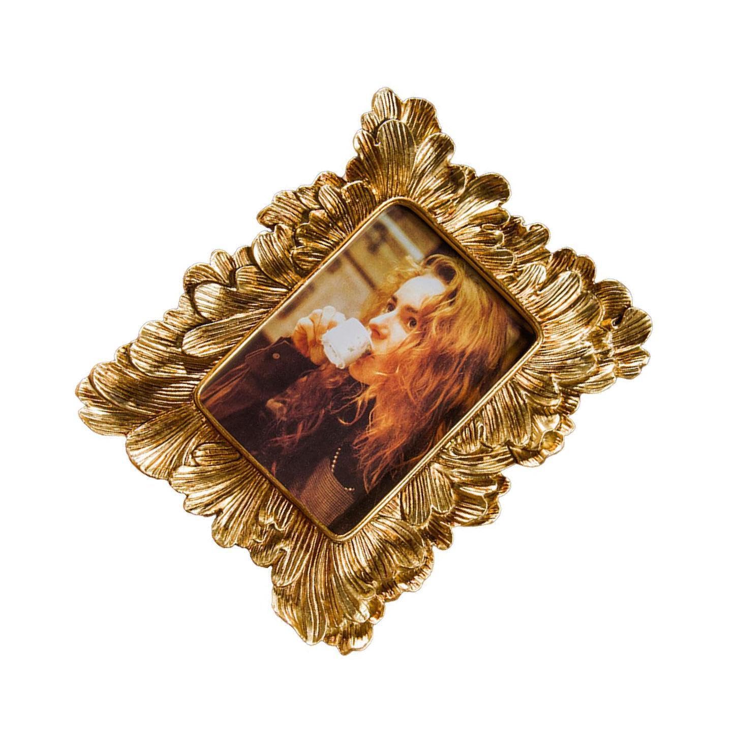 QIXCXAZ Elegant Ornate Retro Photo Frame Golden Iris Flower Showcasing Unique Keepsakes And Artwork Artwork Or Any Other Special Items In Stylish Way. Golden, 5 inch