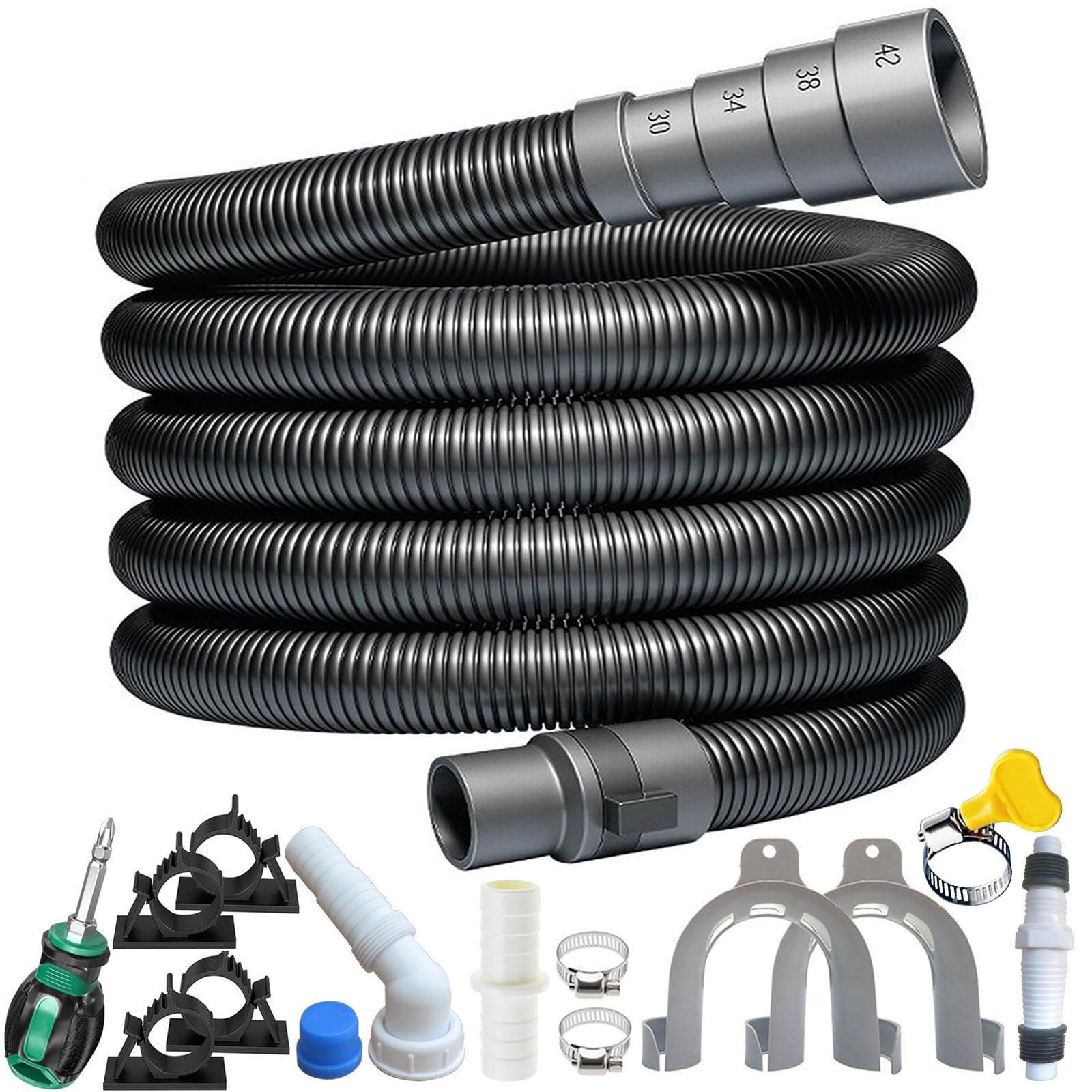 Ablaufschlauch Waschmaschine 0.4/1.5/0.6/0.8/1/1.2/1.5/2/3/4/5M, Passend für 28~42MM Schnittstellengrößen, Waschmaschine Schlauch Abwasserschlauch Verlängerung Wasserleitung Sinken
