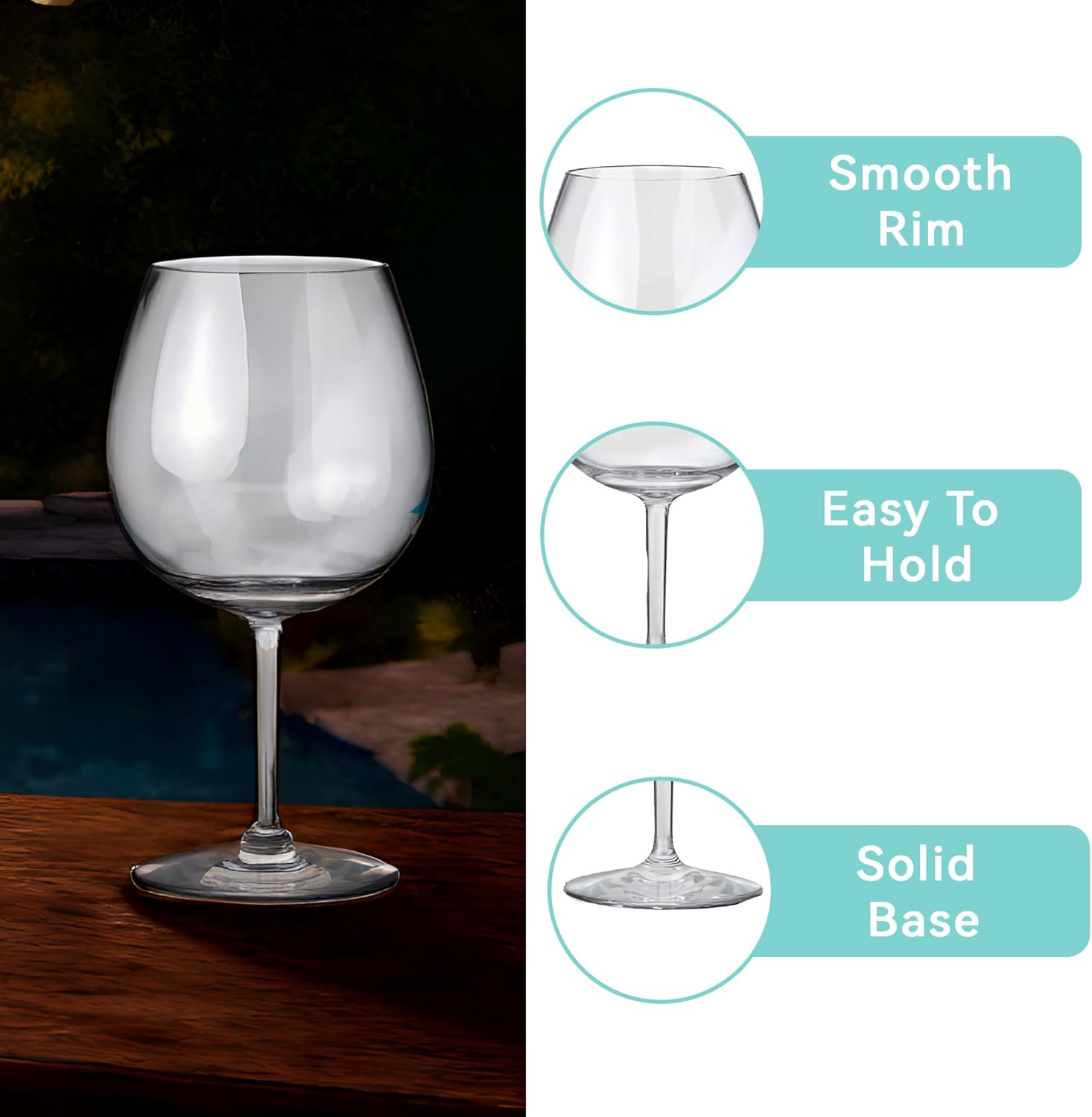 Lily's Home Unbreakable Pinot Noir and Burgundy Red Wine Glasses, Made of Shatterproof Tritan Plastic, Ideal for Indoor and Outdoor Use, Reusable and, Crystal Clear (22 oz. Each, Set of 2) - Image 4