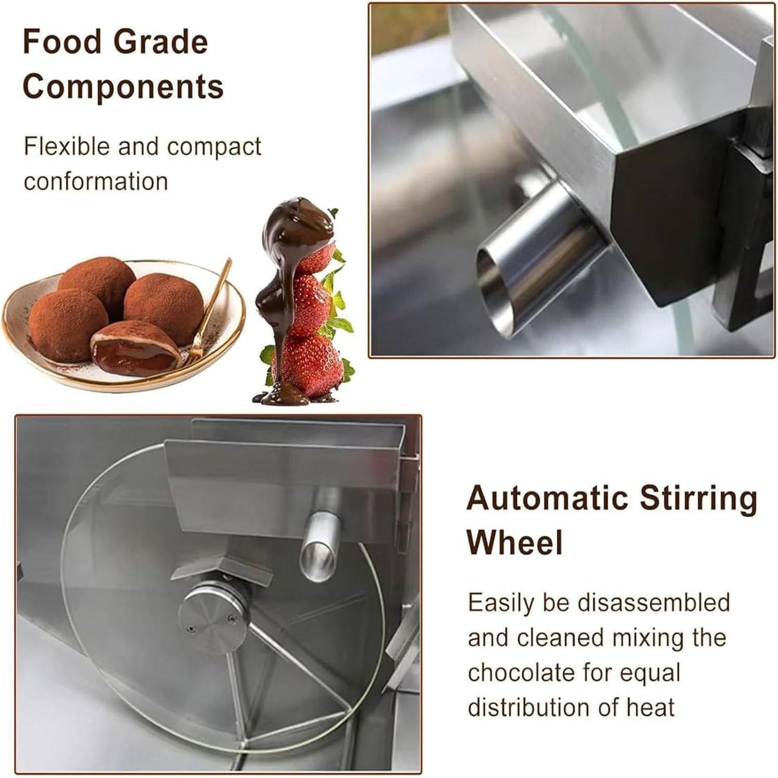 Temperatrice per cioccolato, fusore elettrico in acciaio inox per uso commerciale da tavolo, velocità regolabile, perfetto per cioccolato, burro, crema, ideale per panetterie e bar