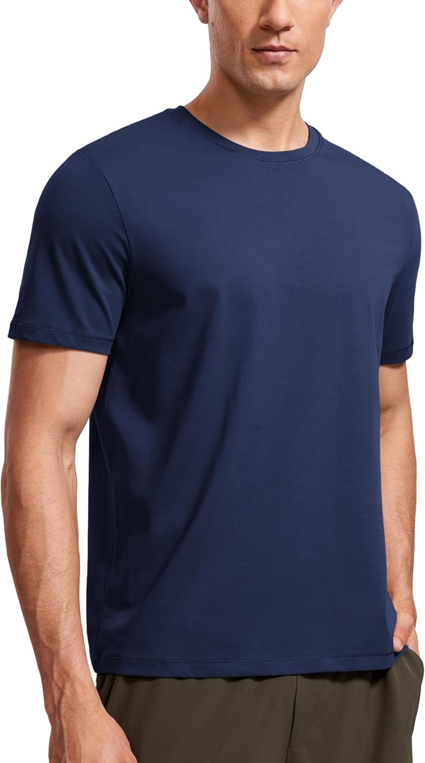 CRZ YOGA Men's Cotton Polyester Short Sleeve T-Shirt Classic Fit Casual Workout Tops Soft Premium Tee