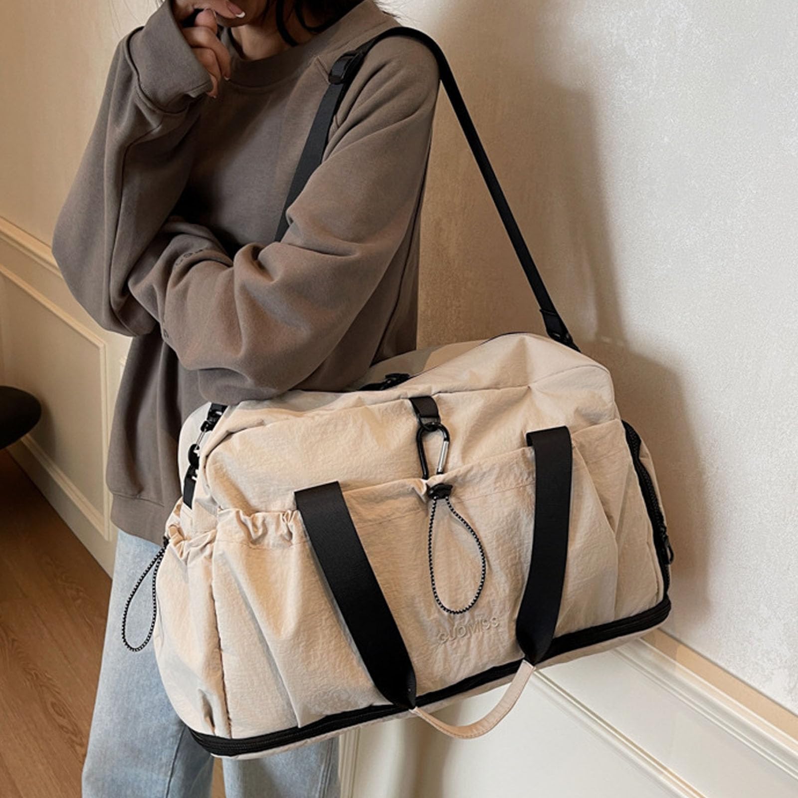 Wasserdichte Reisetasche, erweiterbar, für Fitnessausrüstung, Schwimmzubehör und Ausflüge, Geschäftsreisen, unverzichtbare Tasche, khaki