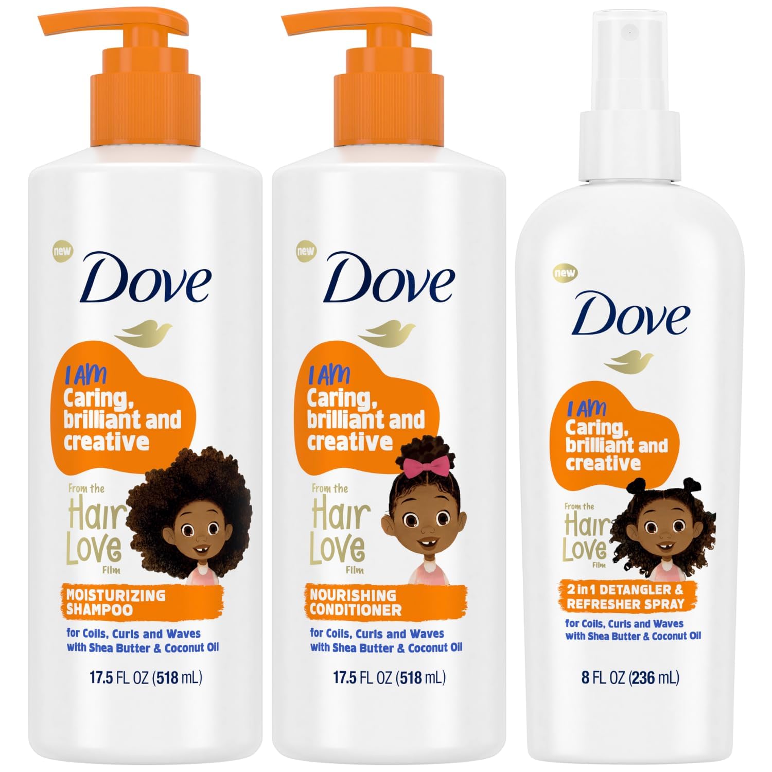Shampoo and Conditioner Set + Detangler Spray for Kids - Kids Hair Love Collection, Shampoo and Conditioner, Curly and Wavy Hair Products (3 Piece Set)