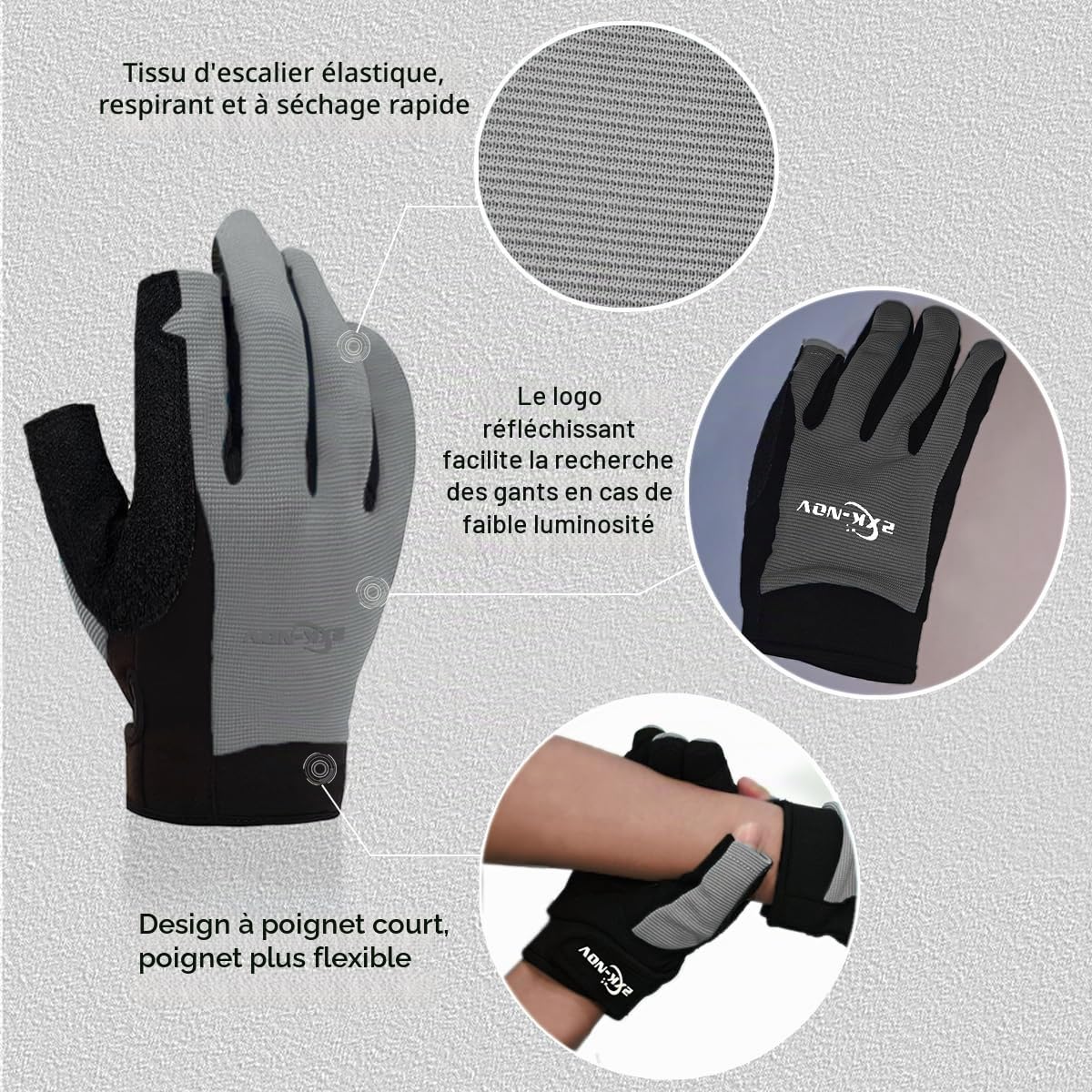 Gants de Voile Homme et Femme - Gant Kayak, Gants Planche à Voile 3/4 Doigt, Sailing Gloves Résistance à l'usure pour Pagaie (Mesurez Tour de Paume Avant de Commander)
