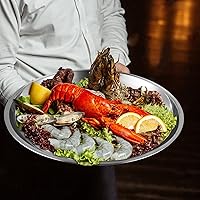 Vista 6 de Plato de mariscos de aluminio de 2 piezas, bandeja redonda de 16 pulgadas con sección de ostras de 14 pulgadas, plateado