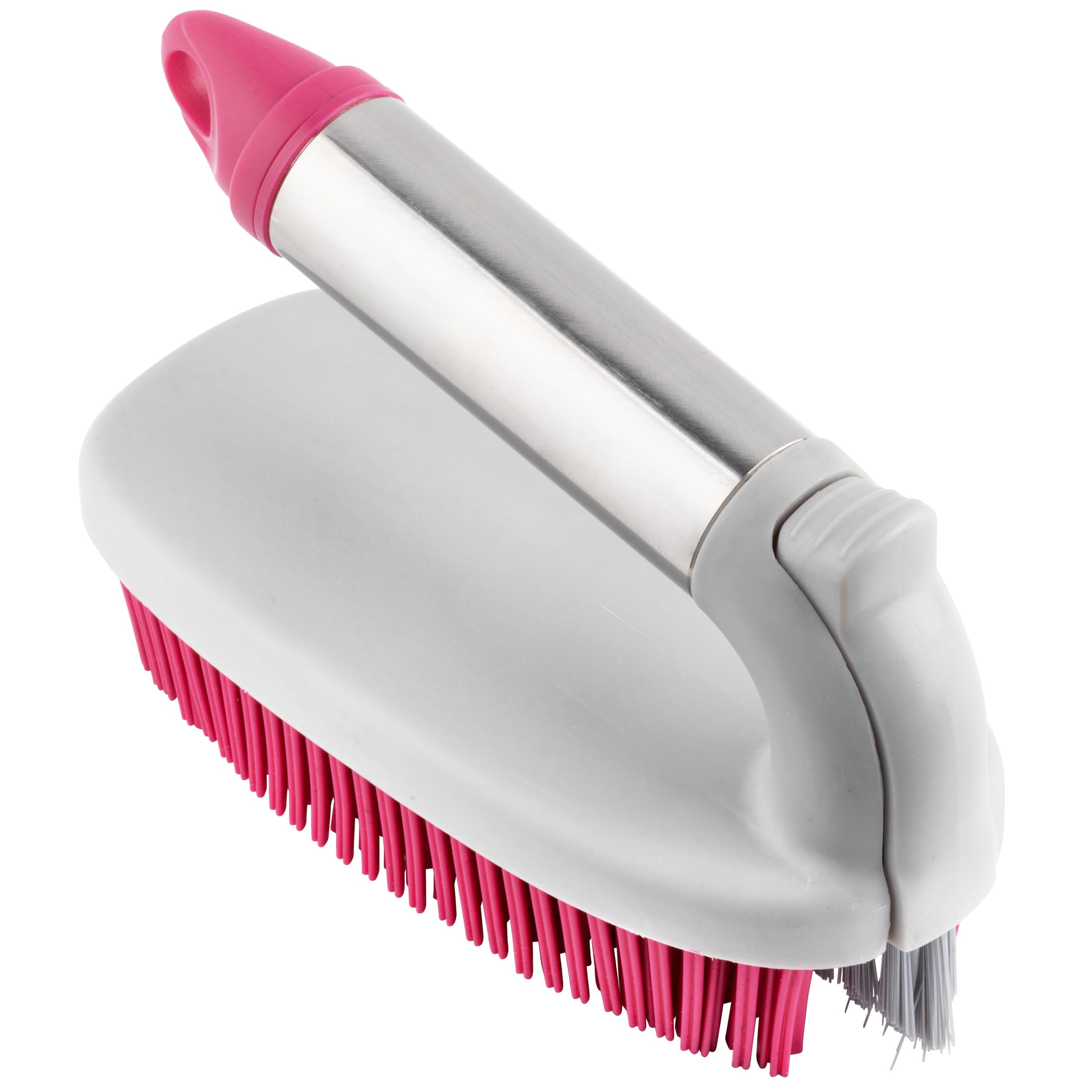 Kleeneze 2 in 1 Scrubbing Brush - Rubber Bristles, Crevice Cleaning Brush, Removable Thin Brush for Cleaning Tiles, Grout and Hard to Reach Areas, Bathroom/Kitchen Scrubber, Pink/Grey