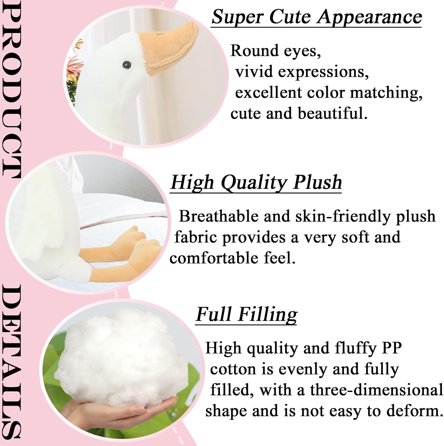 zhidiloveyou 15.7" Goose Plush Stuffed Animal, Cuddly Stuffed Swan Toy for Kids Adults, White (Pack of 3) image 3