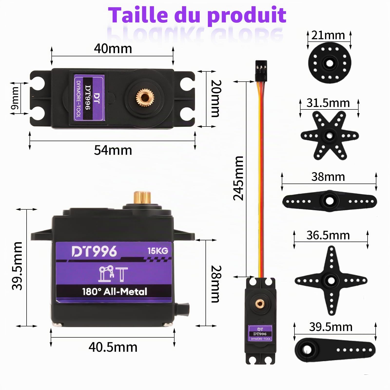 Servomoteurs à 180 degrés 15 kg Servo numérique avec boîte de vitesse en métal à couple élevé Servo moteur RC, 6V, pour voiture RC 1/10 1/8 Avion Bateau Robot Hélicoptère [4PCS]