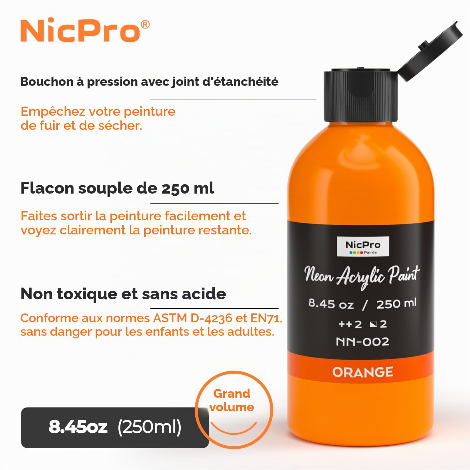 Nicpro Peinture Fluorescente 6 Couleurs X 250 ml, Peinture Acrylique Luisant Dans Le Noir, Acrylique Fluorescente pour Projets De Bricolage, Vêtements De Fête, Halloween, Décorations De Noël