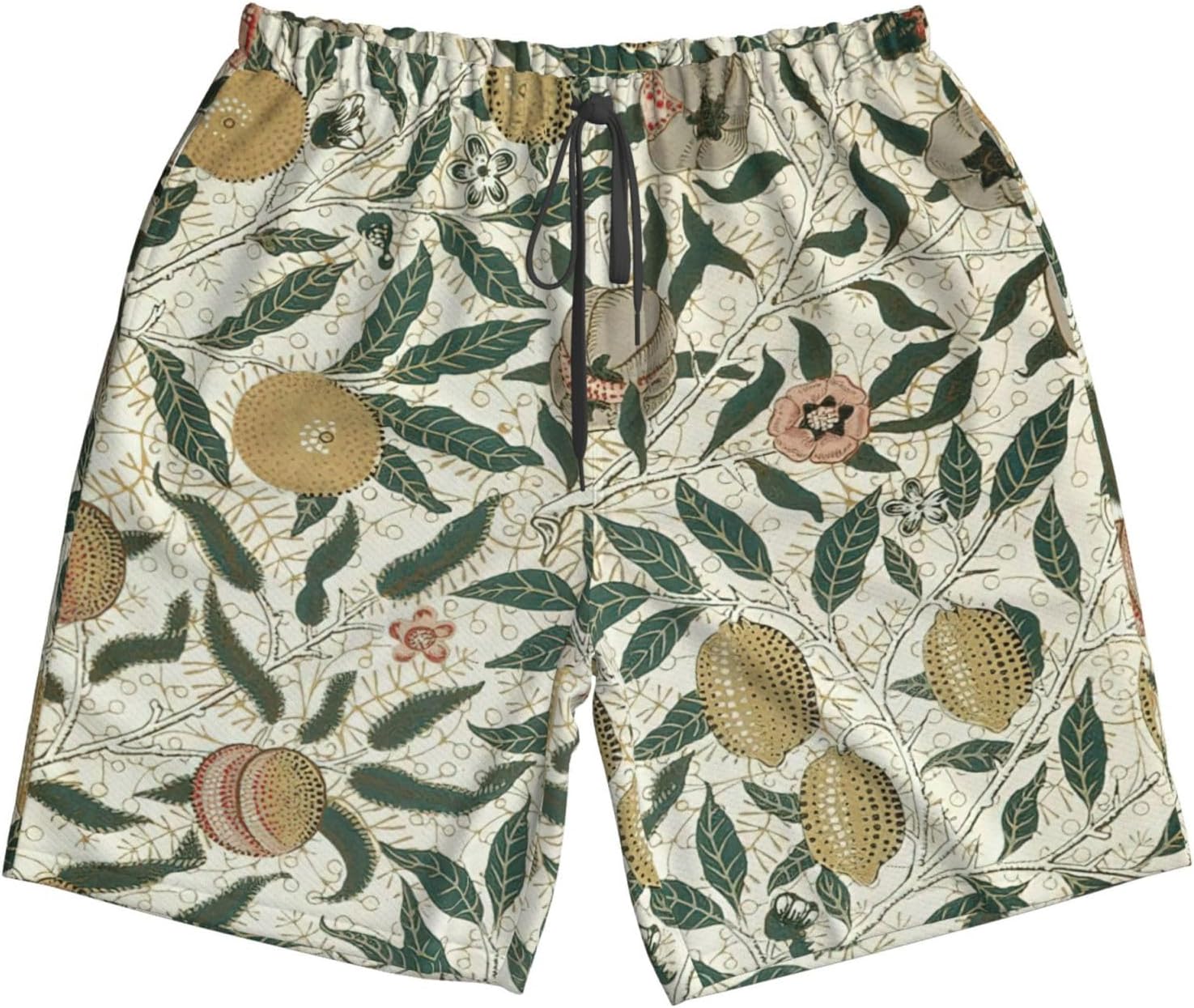 Plants and Fruits Print Men's Hawaiian Beach Shorts Elastic Novelty Summer Casual Shorts with Pocket
