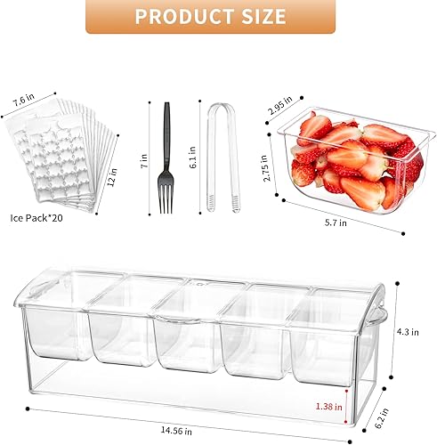 Miniatura 3 de Bandeja de condimentos para condimentos helados, bandeja de condimentos para fiesta de hielo, con tapa y soporte para adornar hielo, 5
