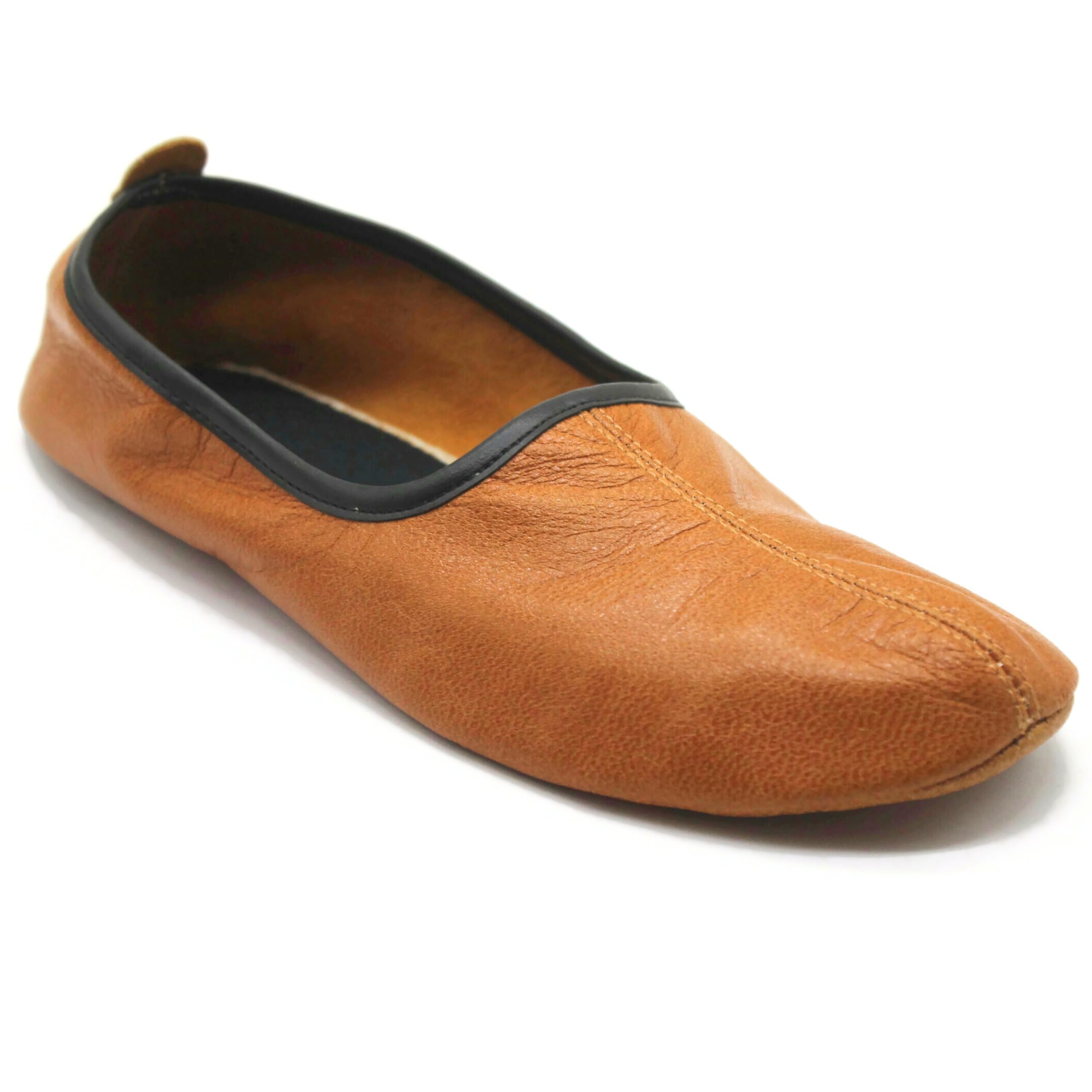 Womens Indoor Leather Slippers Antique Tan Traditional Babouche House Shoes Barefoot Moccasin