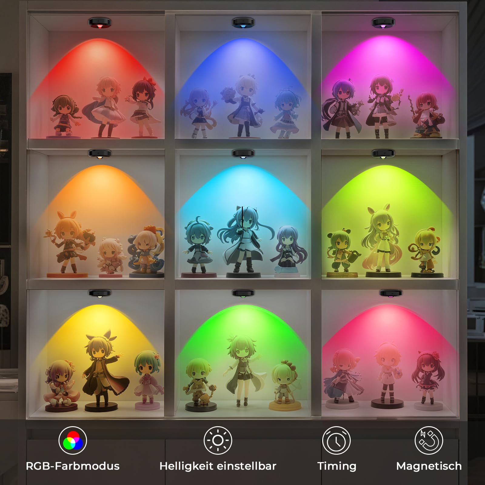 Iluminación LED para armario (recargable por USB, redonda, iluminación de armario, batería LED, 6 unidades)