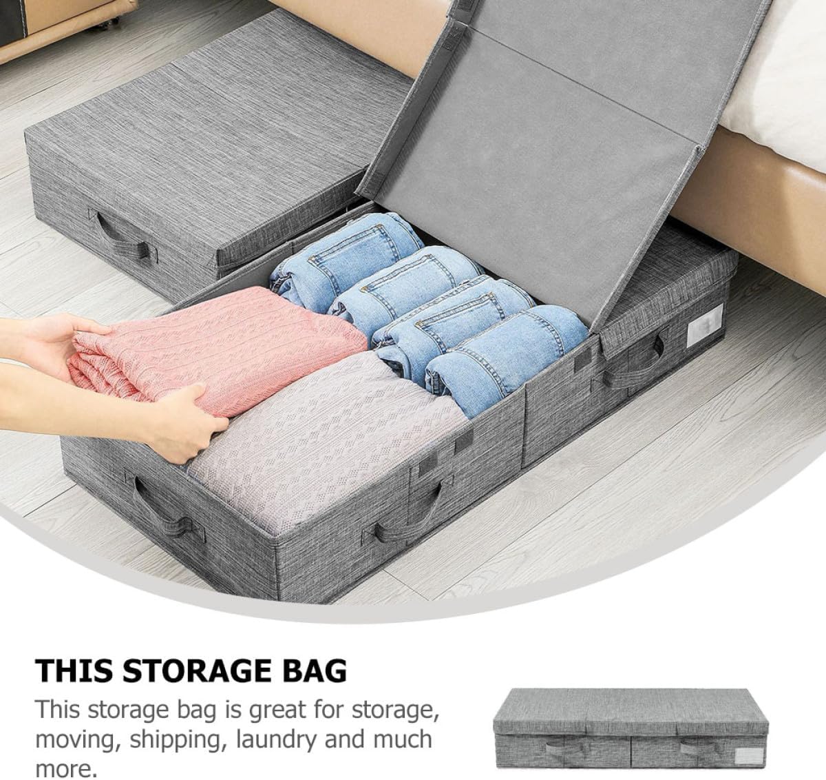 GLEAVI Multi-functional under Bed Storage Box Gray Foldable Clothes Organizer Home Garment Storage Bin for Blankets Quilts and Household Items